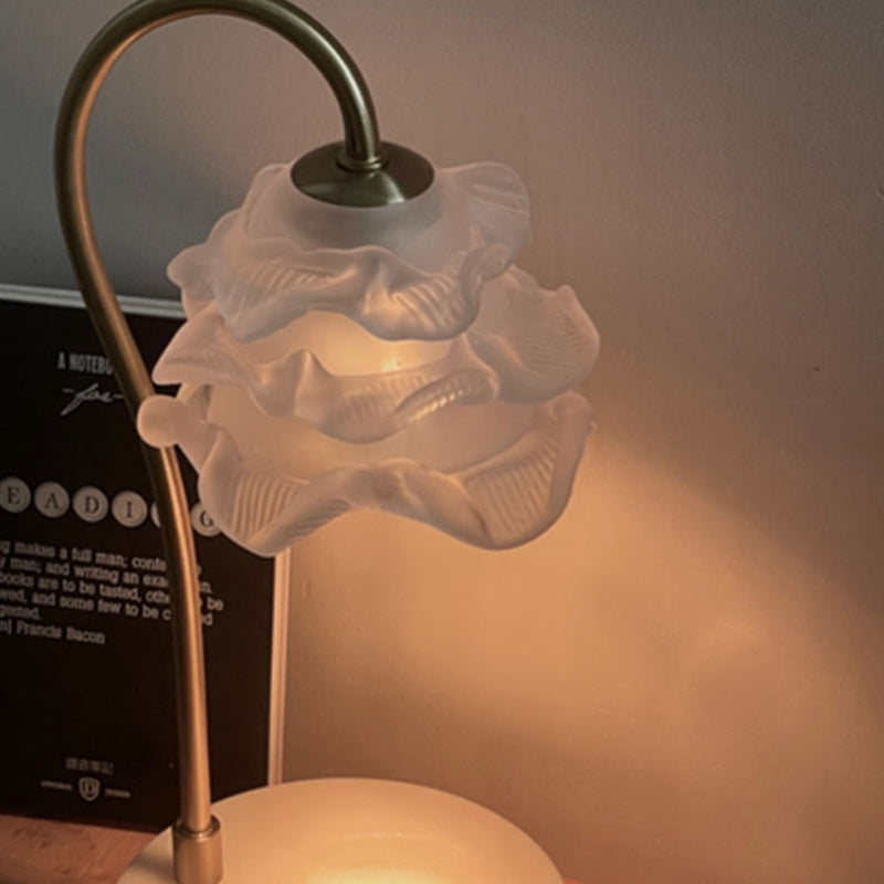Moderne Minimalistische Gebogene Stange Blumen Marmor Basis Eisenrahmen Glasschirm 1-Licht Aroma Schmelzwachs Tischlampe Für Schlafzimmer 