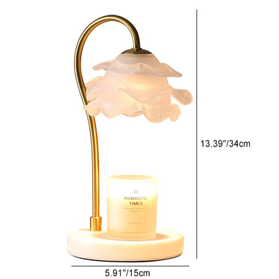 Moderne Minimalistische Gebogene Stange Blumen Marmor Basis Eisenrahmen Glasschirm 1-Licht Aroma Schmelzwachs Tischlampe Für Schlafzimmer 