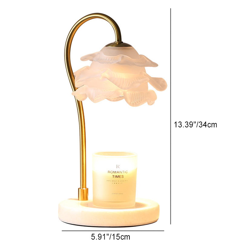 Moderne Minimalistische Gebogene Stange Blumen Marmor Basis Eisenrahmen Glasschirm 1-Licht Aroma Schmelzwachs Tischlampe Für Schlafzimmer 