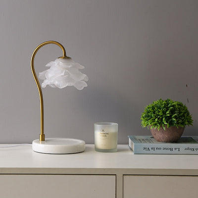 Moderne Minimalistische Gebogene Stange Blumen Marmor Basis Eisenrahmen Glasschirm 1-Licht Aroma Schmelzwachs Tischlampe Für Schlafzimmer 