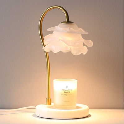 Moderne Minimalistische Gebogene Stange Blumen Marmor Basis Eisenrahmen Glasschirm 1-Licht Aroma Schmelzwachs Tischlampe Für Schlafzimmer 