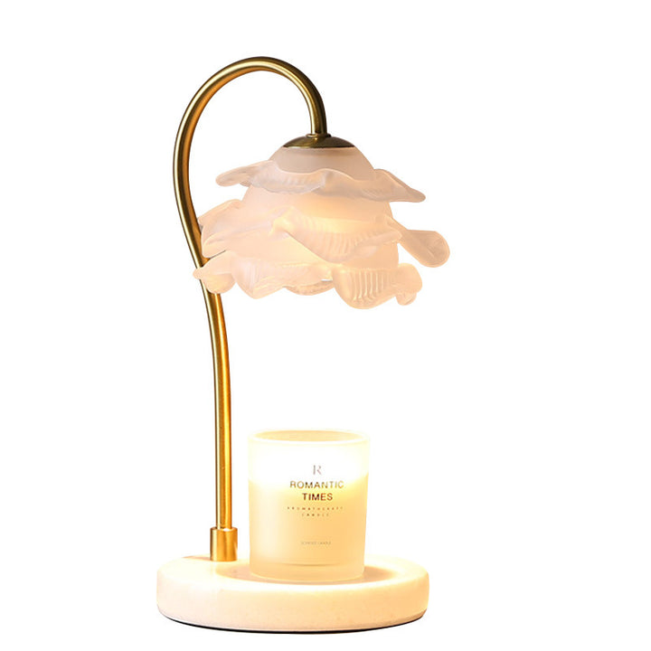 Moderne Minimalistische Gebogene Stange Blumen Marmor Basis Eisenrahmen Glasschirm 1-Licht Aroma Schmelzwachs Tischlampe Für Schlafzimmer 