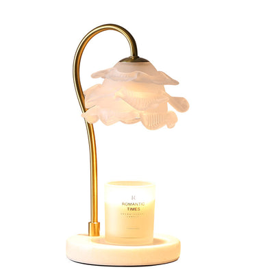 Moderne Minimalistische Gebogene Stange Blumen Marmor Basis Eisenrahmen Glasschirm 1-Licht Aroma Schmelzwachs Tischlampe Für Schlafzimmer 