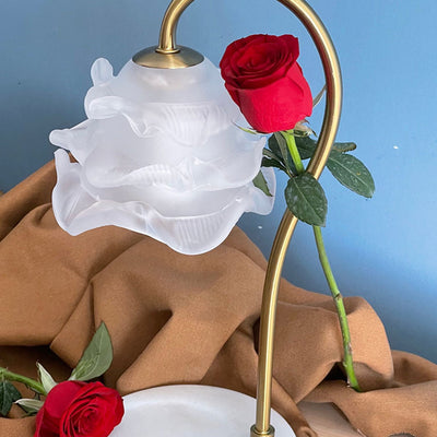 Moderne Minimalistische Gebogene Stange Blumen Marmor Basis Eisenrahmen Glasschirm 1-Licht Aroma Schmelzwachs Tischlampe Für Schlafzimmer 