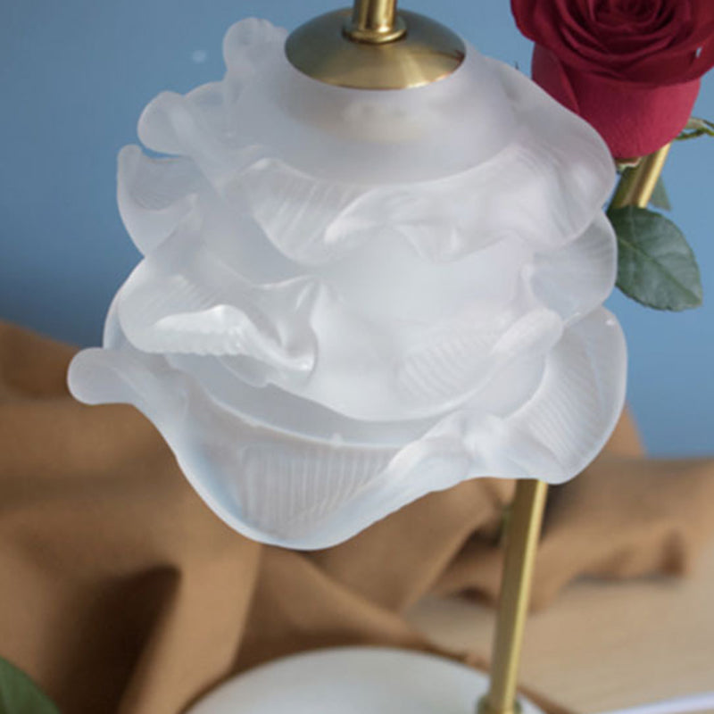 Moderne Minimalistische Gebogene Stange Blumen Marmor Basis Eisenrahmen Glasschirm 1-Licht Aroma Schmelzwachs Tischlampe Für Schlafzimmer 