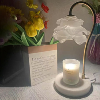 Moderne Minimalistische Gebogene Stange Blumen Marmor Basis Eisenrahmen Glasschirm 1-Licht Aroma Schmelzwachs Tischlampe Für Schlafzimmer 