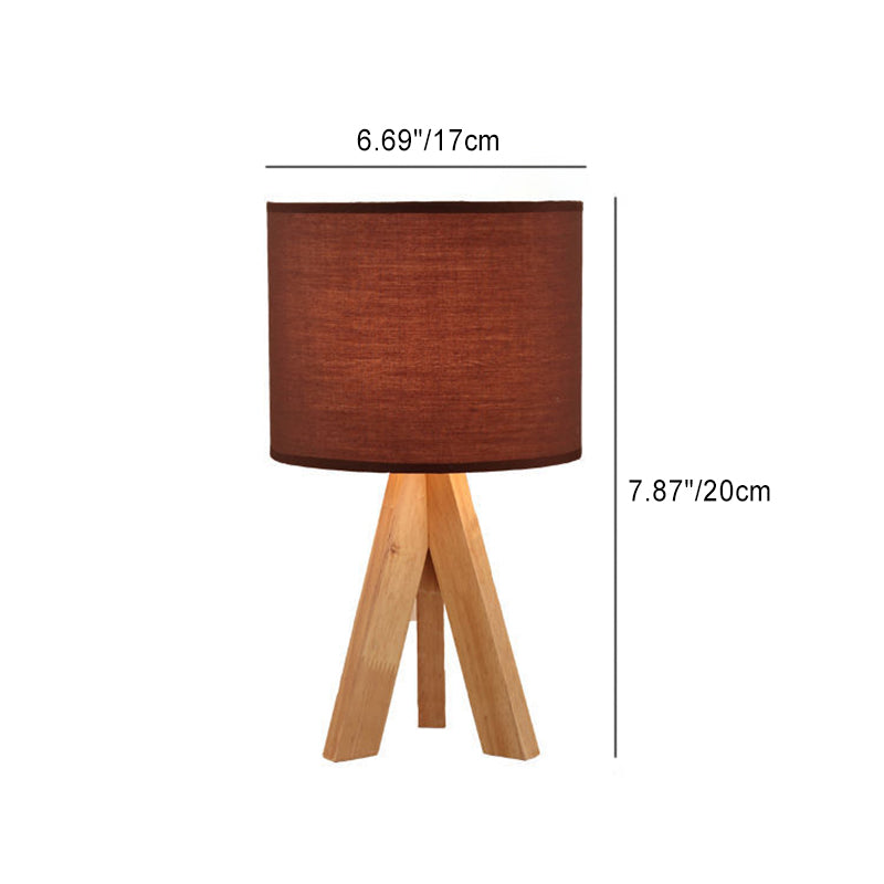 Moderner minimalistischer runder Stativ-Holzfuß Stoffschirm 1-Licht Tischlampe für Wohnzimmer 