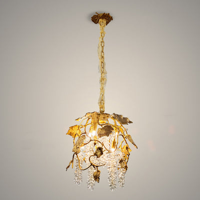 Lustre moderne de luxe avec branche d'arbre, feuille, cristal, chaîne en cuivre massif à 5 lumières pour salon 