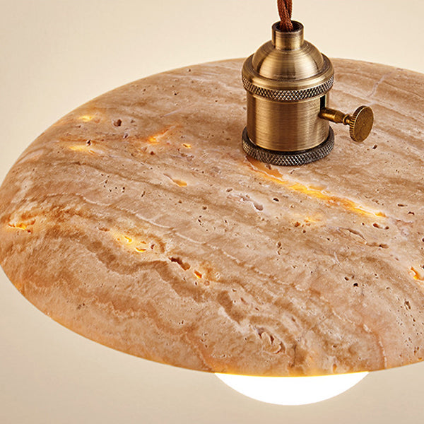Moderne minimalistische runde Scheibe Gelber Travertin 1-Licht Pendelleuchte für das Schlafzimmer 