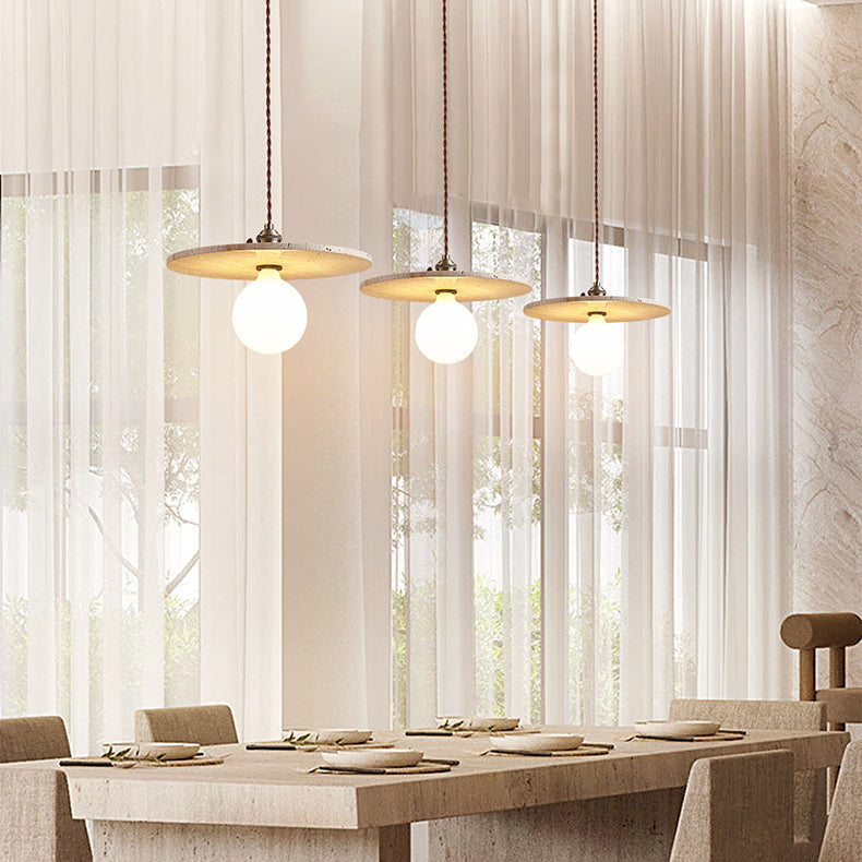 Moderne minimalistische runde Scheibe Gelber Travertin 1-Licht Pendelleuchte für das Schlafzimmer 