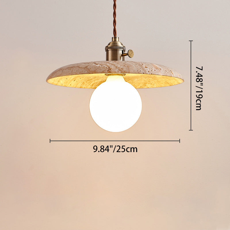 Moderne minimalistische runde Scheibe Gelber Travertin 1-Licht Pendelleuchte für das Schlafzimmer 