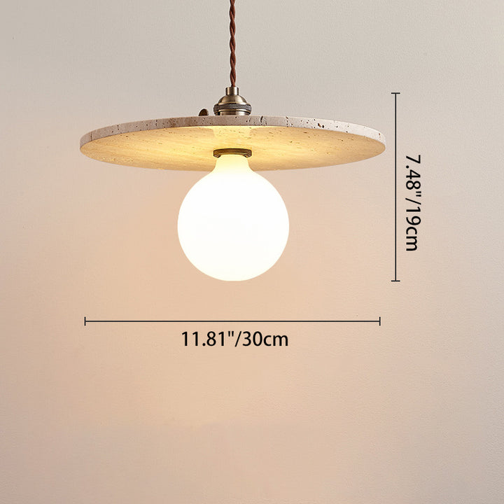 Moderne minimalistische runde Scheibe Gelber Travertin 1-Licht Pendelleuchte für das Schlafzimmer 