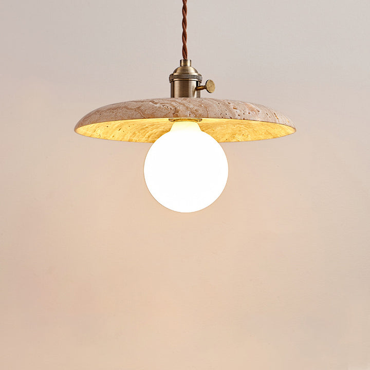 Moderne minimalistische runde Scheibe Gelber Travertin 1-Licht Pendelleuchte für das Schlafzimmer 