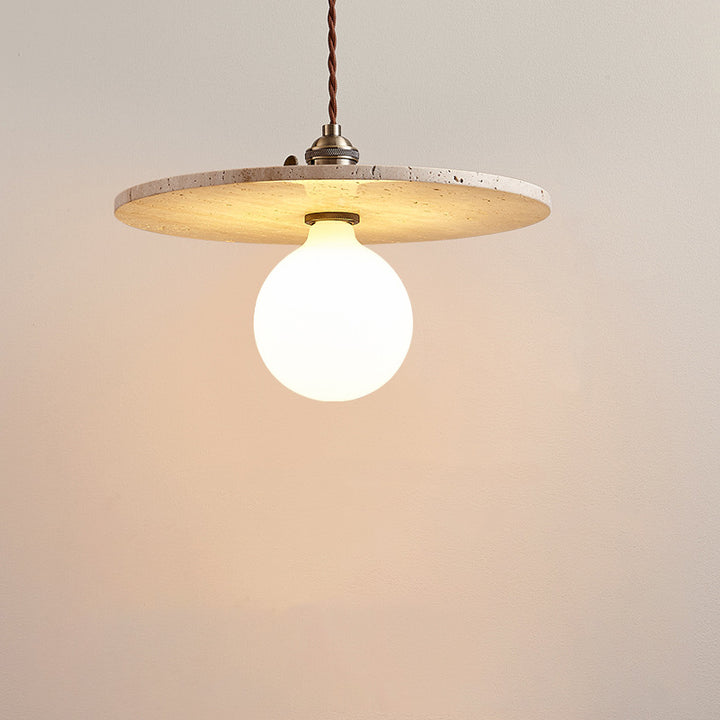 Moderne minimalistische runde Scheibe Gelber Travertin 1-Licht Pendelleuchte für das Schlafzimmer 