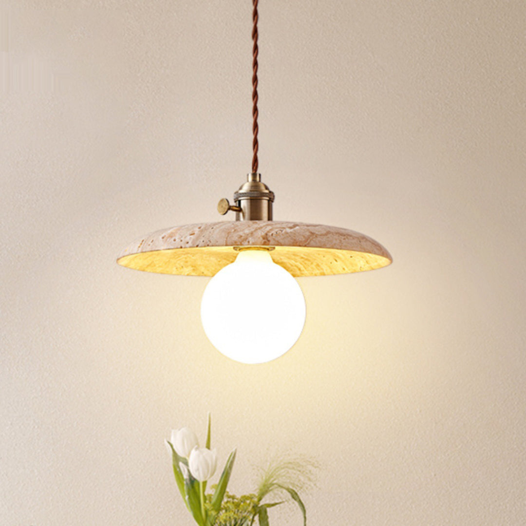 Moderne minimalistische runde Scheibe Gelber Travertin 1-Licht Pendelleuchte für das Schlafzimmer 
