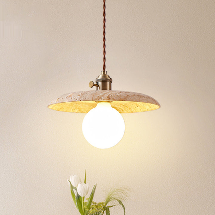 Moderne minimalistische runde Scheibe Gelber Travertin 1-Licht Pendelleuchte für das Schlafzimmer 