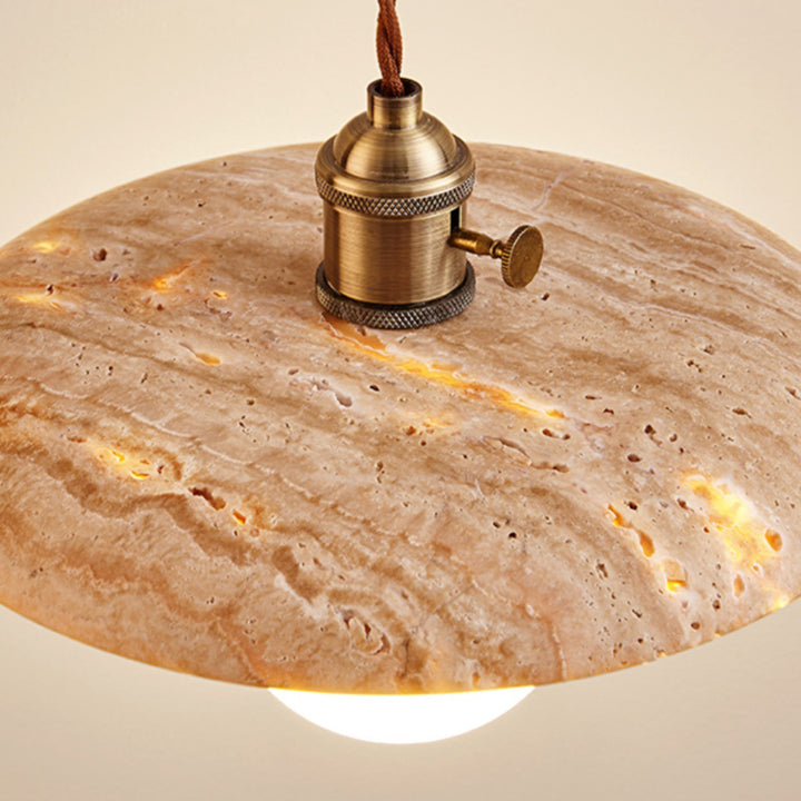 Moderne minimalistische runde Scheibe Gelber Travertin 1-Licht Pendelleuchte für das Schlafzimmer 