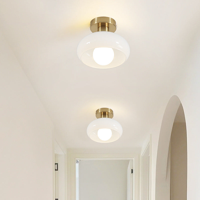 Contemporary Nordic Oval Cylinder Iron Glass 1-Light Semi-Flush Mount Ceiling Light For Living Room