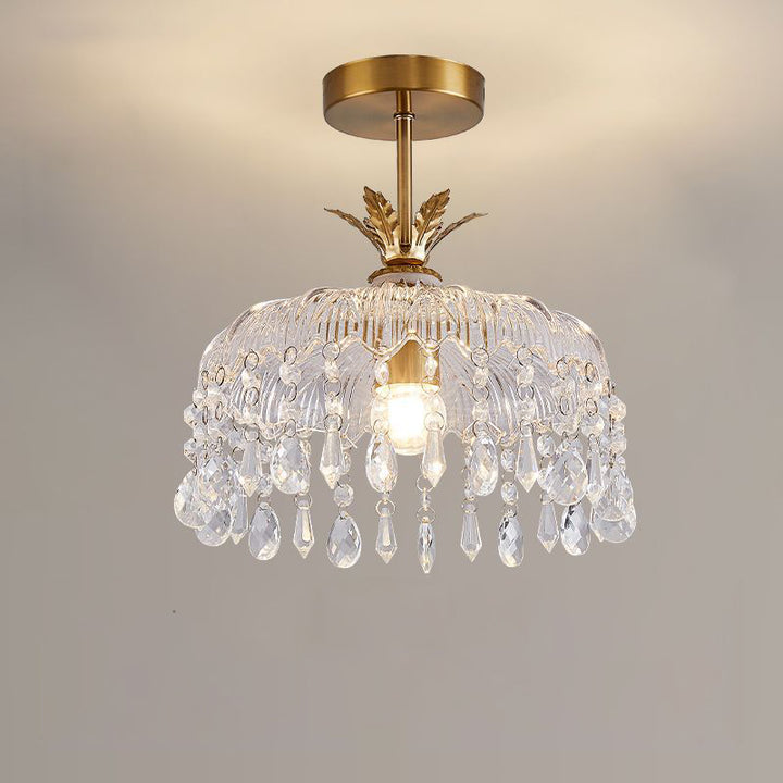 Moderne Luxus Runde Kuppel Eisen Kristall String Glas Schirm 1-Licht Pendelleuchte Für Wohnzimmer 