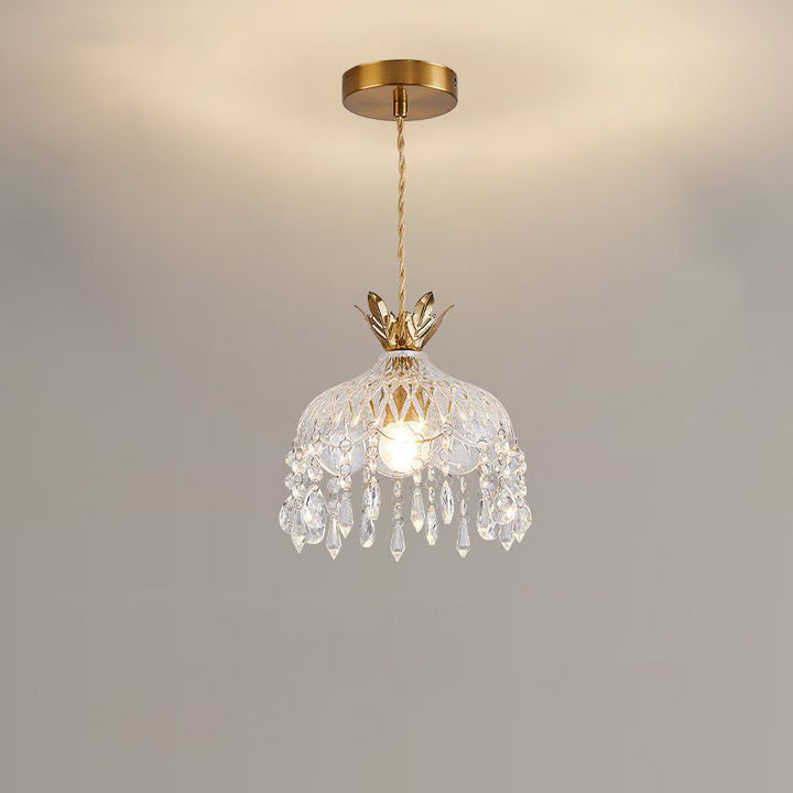 Moderne Luxus Runde Kuppel Eisen Kristall String Glas Schirm 1-Licht Pendelleuchte Für Wohnzimmer 