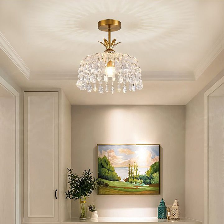 Moderne Luxus Runde Kuppel Eisen Kristall String Glas Schirm 1-Licht Pendelleuchte Für Wohnzimmer 
