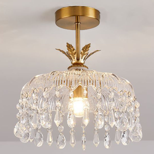 Moderne Luxus Runde Kuppel Eisen Kristall String Glas Schirm 1-Licht Pendelleuchte Für Wohnzimmer 