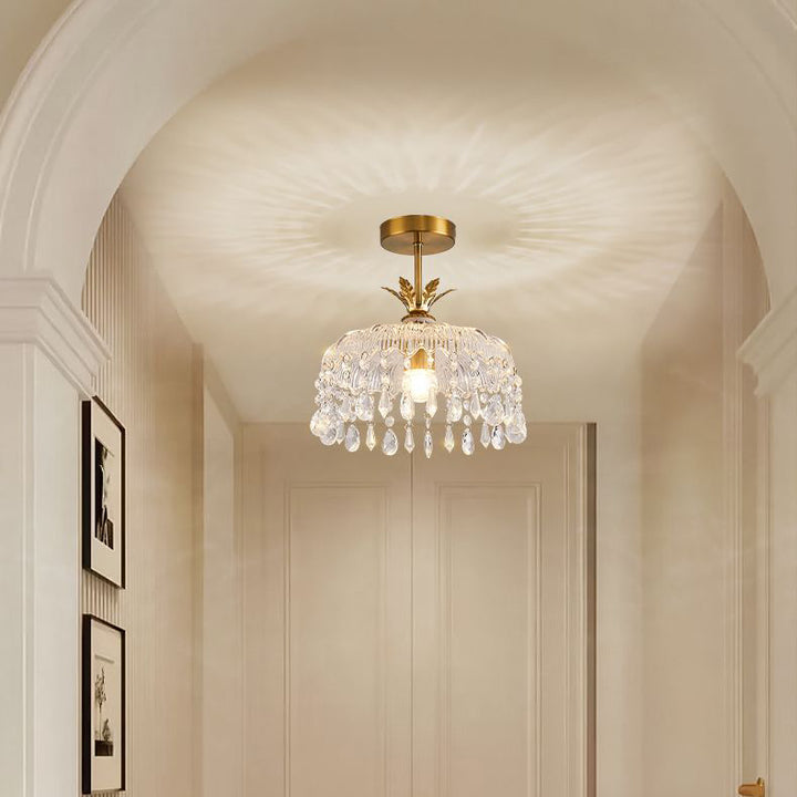 Moderne Luxus Runde Kuppel Eisen Kristall String Glas Schirm 1-Licht Pendelleuchte Für Wohnzimmer 