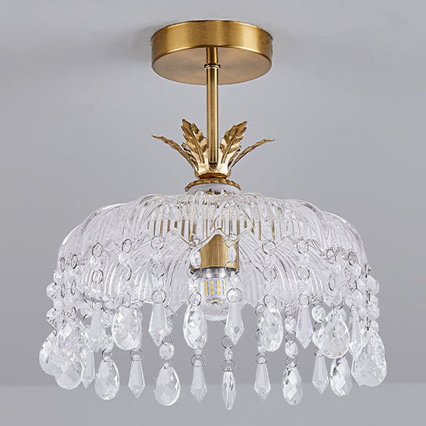 Moderne Luxus Runde Kuppel Eisen Kristall String Glas Schirm 1-Licht Pendelleuchte Für Wohnzimmer 