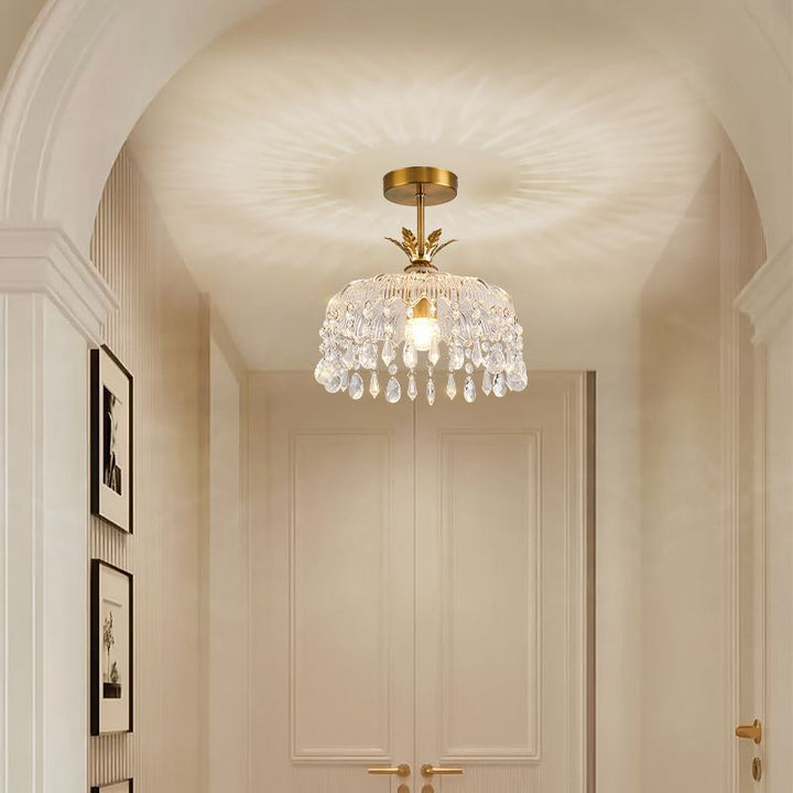 Moderne Luxus Runde Kuppel Eisen Kristall String Glas Schirm 1-Licht Pendelleuchte Für Wohnzimmer 