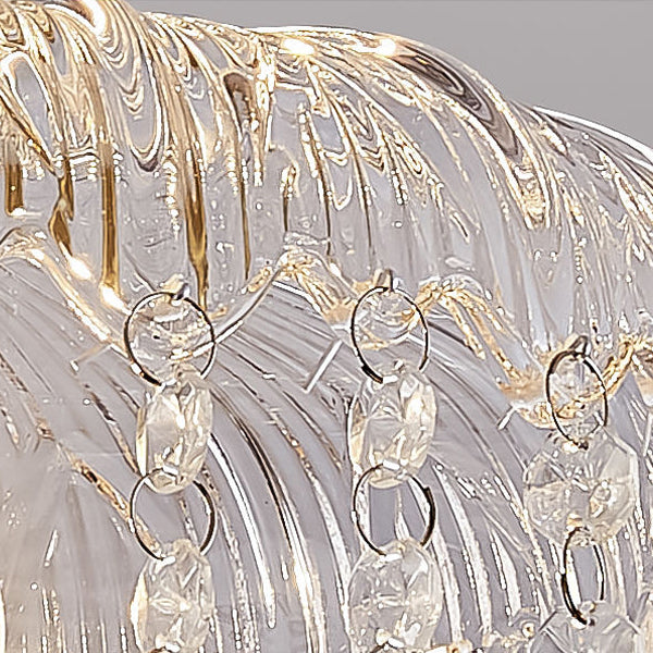 Moderne Luxus Runde Kuppel Eisen Kristall String Glas Schirm 1-Licht Pendelleuchte Für Wohnzimmer 