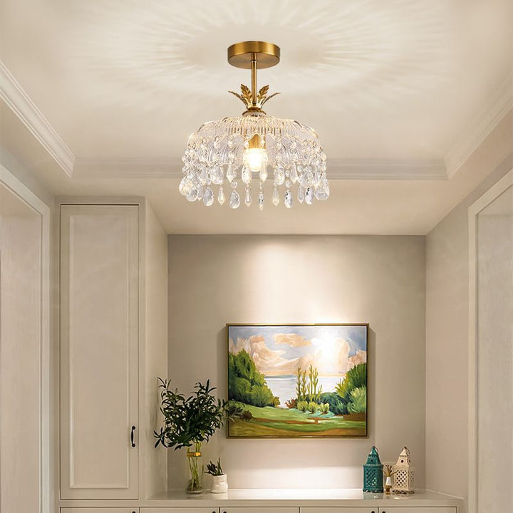 Moderne Luxus Runde Kuppel Eisen Kristall String Glas Schirm 1-Licht Pendelleuchte Für Wohnzimmer 