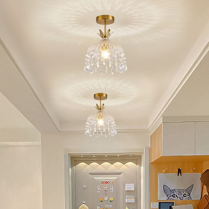 Moderne Luxus Runde Kuppel Eisen Kristall String Glas Schirm 1-Licht Pendelleuchte Für Wohnzimmer 