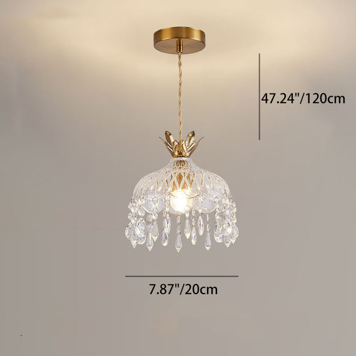Moderne Luxus Runde Kuppel Eisen Kristall String Glas Schirm 1-Licht Pendelleuchte Für Wohnzimmer 