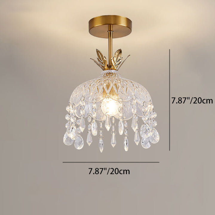 Moderne Luxus Runde Kuppel Eisen Kristall String Glas Schirm 1-Licht Pendelleuchte Für Wohnzimmer 