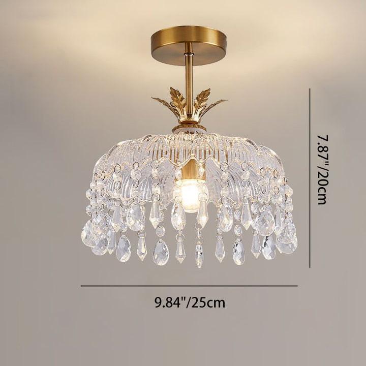 Moderne Luxus Runde Kuppel Eisen Kristall String Glas Schirm 1-Licht Pendelleuchte Für Wohnzimmer 