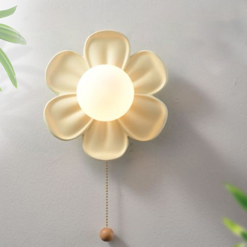 Contemporary Creative Floral Globe Iron Glass Resin Shade 1-Light Wall Sconce Lamp For Living Room