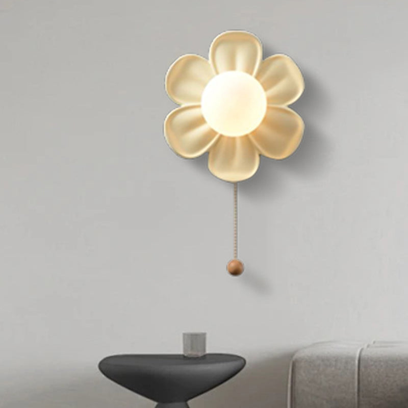 Contemporary Creative Floral Globe Iron Glass Resin Shade 1-Light Wall Sconce Lamp For Living Room