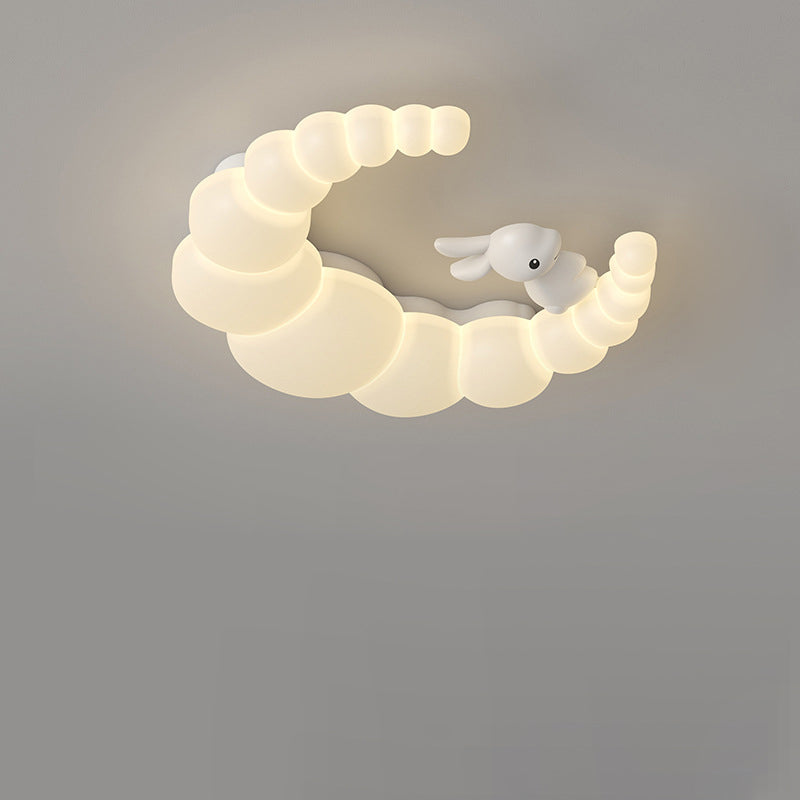Plafonnier LED moderne minimaliste en forme de lune et de fleur de lapin avec abat-jour en fer PE pour chambre à coucher 