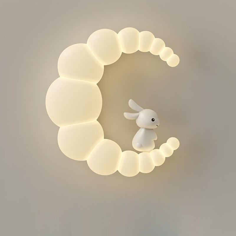 Plafonnier LED moderne minimaliste en forme de lune et de fleur de lapin avec abat-jour en fer PE pour chambre à coucher 