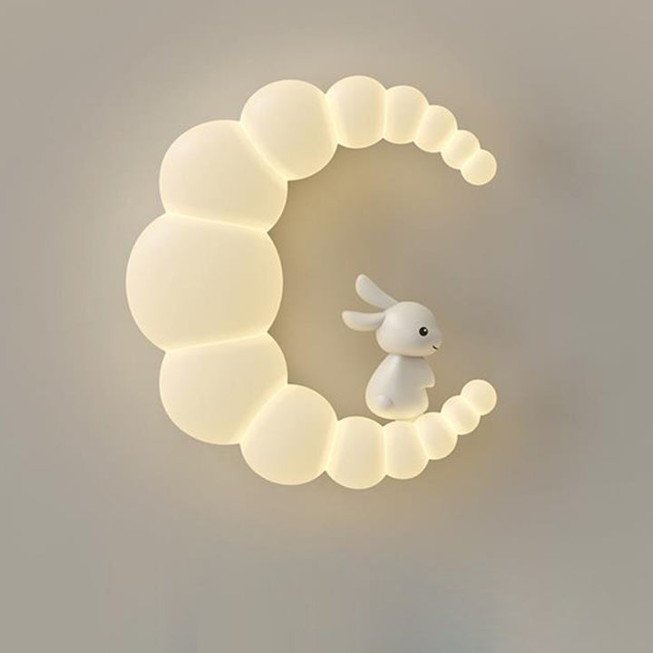Plafonnier LED moderne minimaliste en forme de lune et de fleur de lapin avec abat-jour en fer PE pour chambre à coucher 