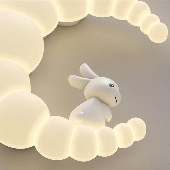 Plafonnier LED moderne minimaliste en forme de lune et de fleur de lapin avec abat-jour en fer PE pour chambre à coucher 