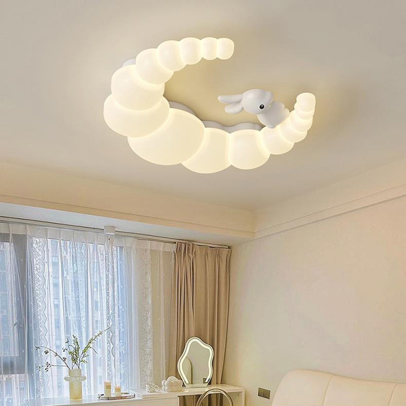 Plafonnier LED moderne minimaliste en forme de lune et de fleur de lapin avec abat-jour en fer PE pour chambre à coucher 