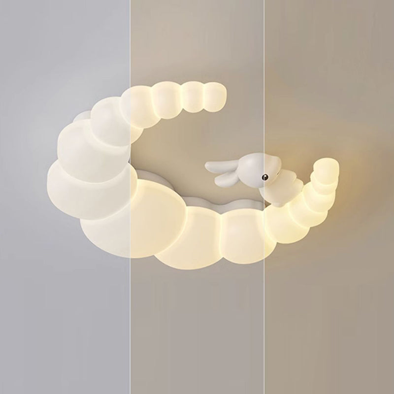 Plafonnier LED moderne minimaliste en forme de lune et de fleur de lapin avec abat-jour en fer PE pour chambre à coucher 