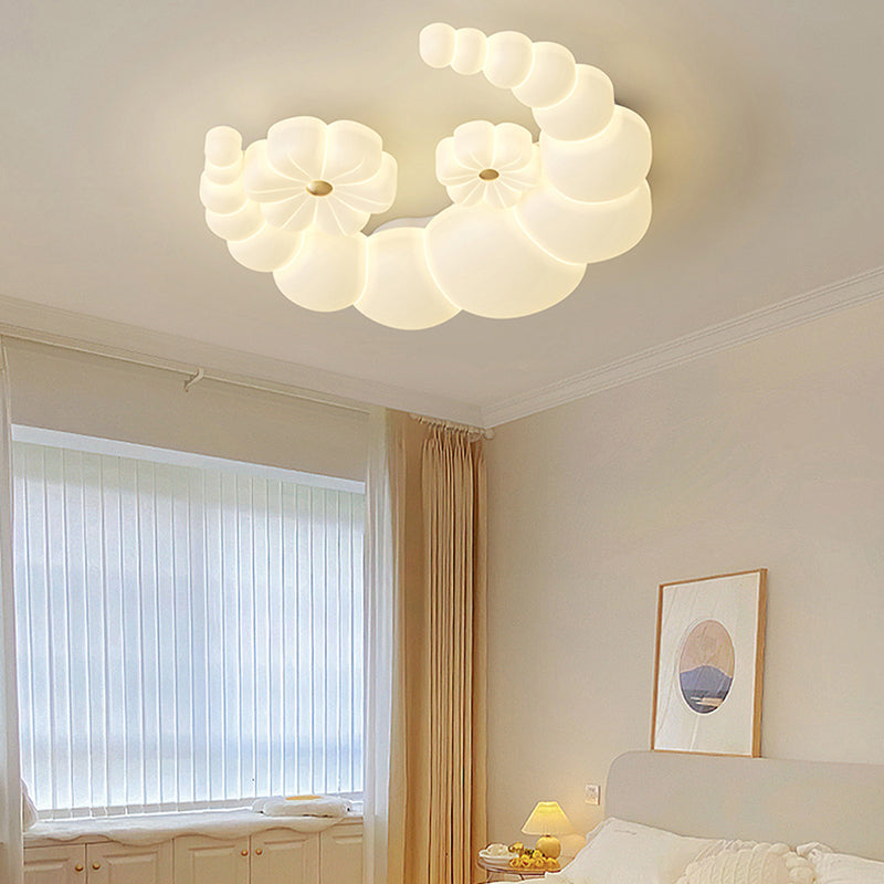 Plafonnier LED moderne minimaliste en forme de lune et de fleur de lapin avec abat-jour en fer PE pour chambre à coucher 