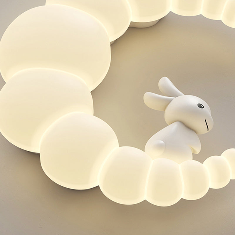 Plafonnier LED moderne minimaliste en forme de lune et de fleur de lapin avec abat-jour en fer PE pour chambre à coucher 