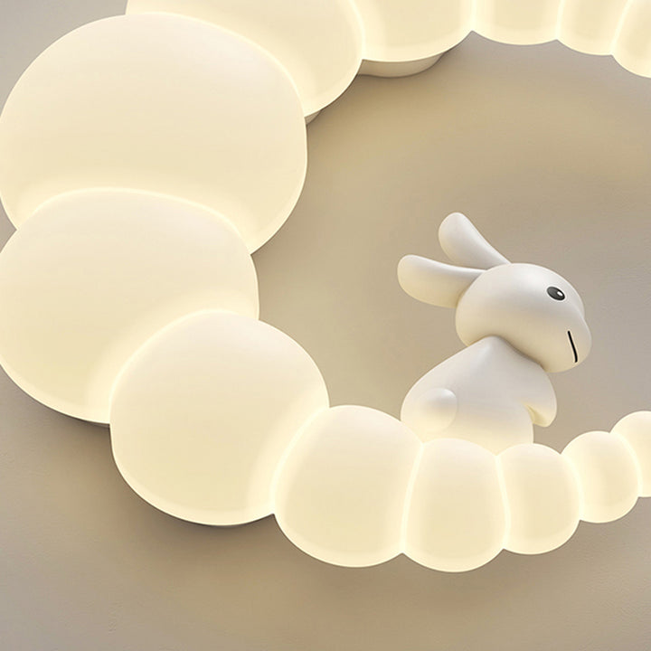 Plafonnier LED moderne minimaliste en forme de lune et de fleur de lapin avec abat-jour en fer PE pour chambre à coucher 