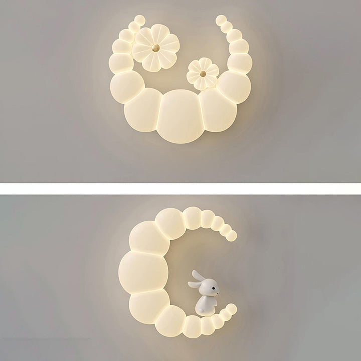 Plafonnier LED moderne minimaliste en forme de lune et de fleur de lapin avec abat-jour en fer PE pour chambre à coucher 