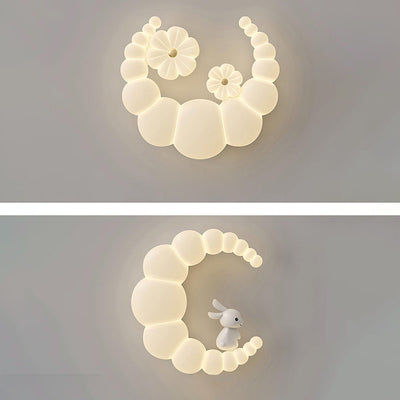 Luz de techo LED montada al ras con pantalla de PE de conejo de flor de luna minimalista moderna de hierro para dormitorio 