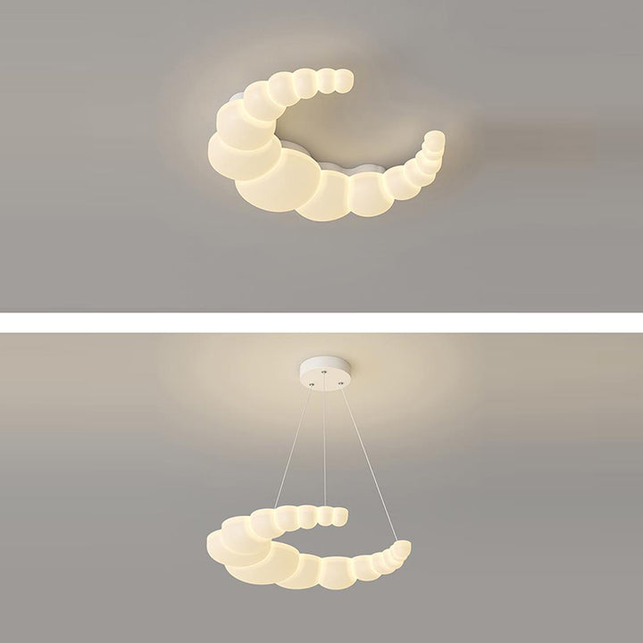 Plafonnier LED moderne minimaliste en forme de lune et de fleur de lapin avec abat-jour en fer PE pour chambre à coucher 