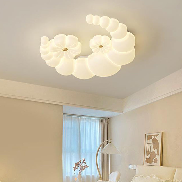 Plafonnier LED moderne minimaliste en forme de lune et de fleur de lapin avec abat-jour en fer PE pour chambre à coucher 